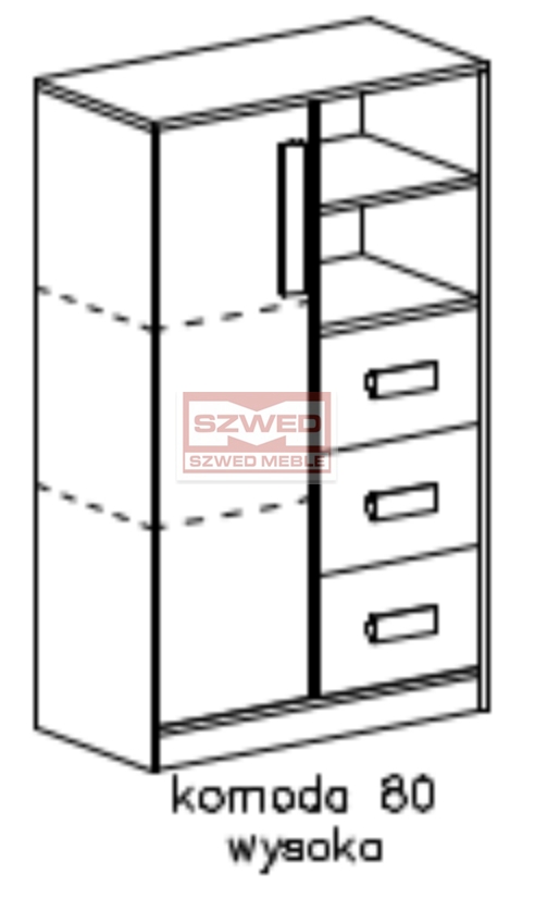 GULIVER 5 komoda 80 wysoka z 3 szufladami